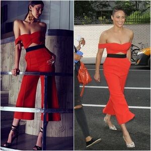 Self-Portrait Off-Shoulder Jumpsuit Red US 6